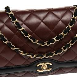 مملوكة مسبقًا حقيبة شانيل داي جلد مبطن لونين عنابي/أسود ذات قلاب