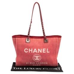 Pre Owned Chanel Red Canvas Medium Deauville Tote