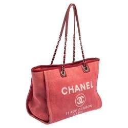 Pre Owned Chanel Red Canvas Medium Deauville Tote