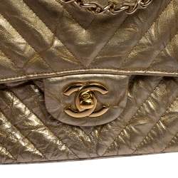 Pre Owned Chanel Pale Gold Quilted Vinyl and Leather Medium Classic Double Flap Bag