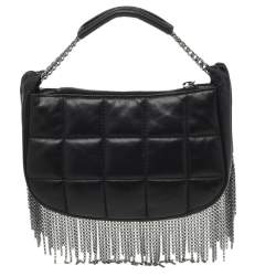 Pre Owned Chanel Black Quilted Leather Metal Chained Fringe Bag