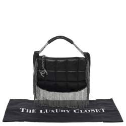 Pre Owned Chanel Black Quilted Leather Metal Chained Fringe Bag