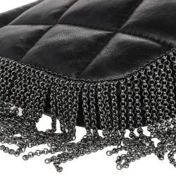 Pre Owned Chanel Black Quilted Leather Metal Chained Fringe Bag