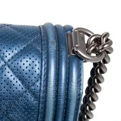 Pre Owned Chanel Blue Perforated Quilted Leather Medium Boy Flap Bag