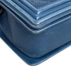 Pre Owned Chanel Blue Perforated Quilted Leather Medium Boy Flap Bag