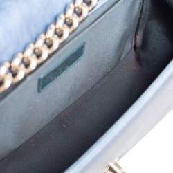 Pre Owned Chanel Blue Perforated Quilted Leather Medium Boy Flap Bag