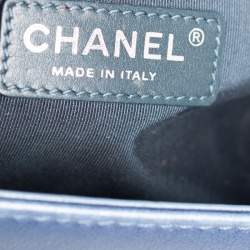 Pre Owned Chanel Blue Perforated Quilted Leather Medium Boy Flap Bag