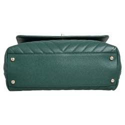 Pre Owned Chanel Green Chevron Quilted Caviar Leather and Lizard Small Coco Top Handle Bag