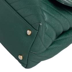 Pre Owned Chanel Green Chevron Quilted Caviar Leather and Lizard Small Coco Top Handle Bag