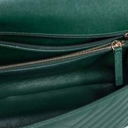 Pre Owned Chanel Green Chevron Quilted Caviar Leather and Lizard Small Coco Top Handle Bag