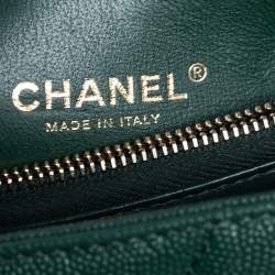 Pre Owned Chanel Green Chevron Quilted Caviar Leather and Lizard Small Coco Top Handle Bag