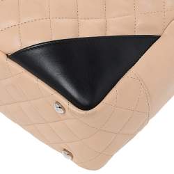 Pre Owned Chanel Beige/Black Quilted Leather Cambon Ligne Bowler Bag