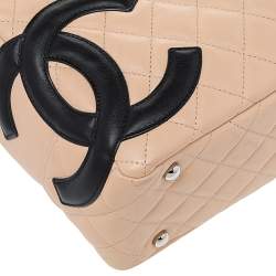 Pre Owned Chanel Beige/Black Quilted Leather Cambon Ligne Bowler Bag