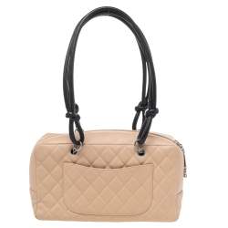 Pre Owned Chanel Beige/Black Quilted Leather Cambon Ligne Bowler Bag