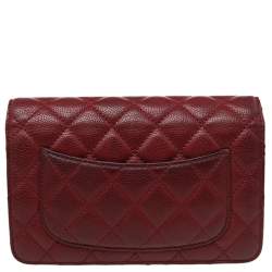 Chanel Red Quilted Caviar Leather CC Classic Flap Wallet on Chain  