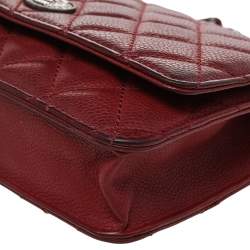 Chanel Red Quilted Caviar Leather CC Classic Flap Wallet on Chain  