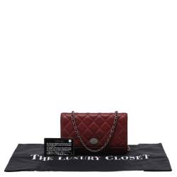 Chanel Red Quilted Caviar Leather CC Classic Flap Wallet on Chain  