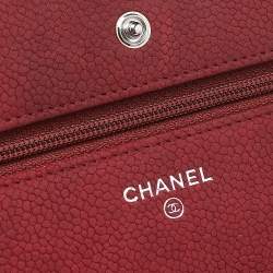 Chanel Red Quilted Caviar Leather CC Classic Flap Wallet on Chain  