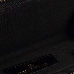 Chanel Black Leather Camellia Zip Around Compact Wallet