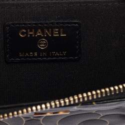 Chanel Black Leather Camellia Zip Around Compact Wallet