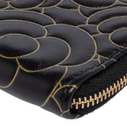 Chanel Black Leather Camellia Zip Around Compact Wallet