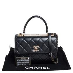Pre Owned Chanel Black Quilted Lambskin Leather Small Trendy CC Flap Top Handle Bag