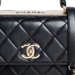 Pre Owned Chanel Black Quilted Lambskin Leather Small Trendy CC Flap Top Handle Bag