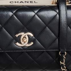 Pre Owned Chanel Black Quilted Lambskin Leather Small Trendy CC Flap Top Handle Bag