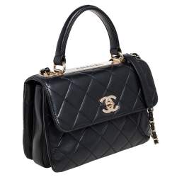 Pre Owned Chanel Black Quilted Lambskin Leather Small Trendy CC Flap Top Handle Bag