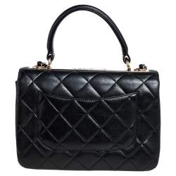Pre Owned Chanel Black Quilted Lambskin Leather Small Trendy CC Flap Top Handle Bag