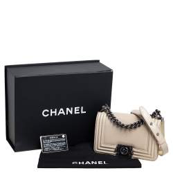 Pre Owned Chanel Beige Glazed Leather Small Boy Flap Bag