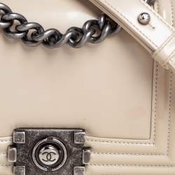 Pre Owned Chanel Beige Glazed Leather Small Boy Flap Bag