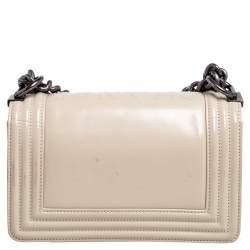 Pre Owned Chanel Beige Glazed Leather Small Boy Flap Bag