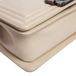 Pre Owned Chanel Beige Glazed Leather Small Boy Flap Bag