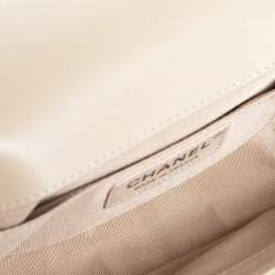 Pre Owned Chanel Beige Glazed Leather Small Boy Flap Bag