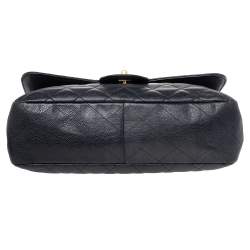 Pre Owned Chanel Black Quilted Caviar Leather Jumbo Classic Single Flap Bag