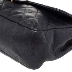 Pre Owned Chanel Black Quilted Caviar Leather Jumbo Classic Single Flap Bag