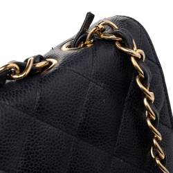 Pre Owned Chanel Black Quilted Caviar Leather Jumbo Classic Single Flap Bag