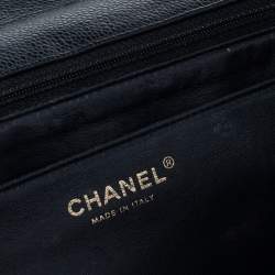 Pre Owned Chanel Black Quilted Caviar Leather Jumbo Classic Single Flap Bag