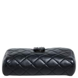 Pre Owned Chanel Black Quilted Leather Classic Phone Holder Chain Clutch