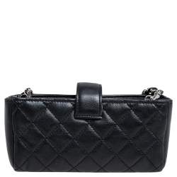 Pre Owned Chanel Black Quilted Leather Classic Phone Holder Chain Clutch