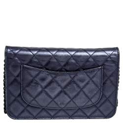 مملوكة مس بقًا محفظة بسلسلة شانيل ريإيشو 2.55 جلد مبطن أزرق ميتالك