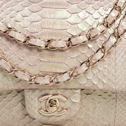 Chanel Beige Iridescent Python Medium Classic Double Flap Bag