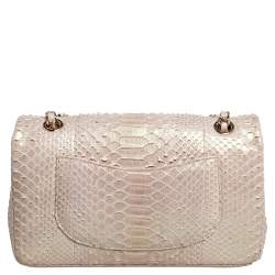 Chanel Beige Iridescent Python Medium Classic Double Flap Bag