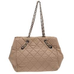 Chanel Beige Quilted Caviar Leather Cell Tote