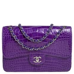 Chanel Purple Alligator Jumbo Classic Double Flap Bag