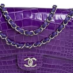Chanel Purple Alligator Jumbo Classic Double Flap Bag