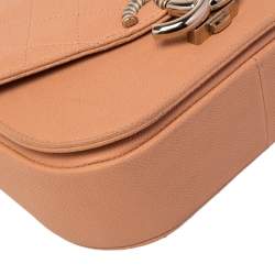 Pre Owned Chanel Peach Quilted Caviar Leather Small Thread Around Flap Bag