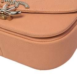 Pre Owned Chanel Peach Quilted Caviar Leather Small Thread Around Flap Bag