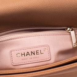 Pre Owned Chanel Peach Quilted Caviar Leather Small Thread Around Flap Bag